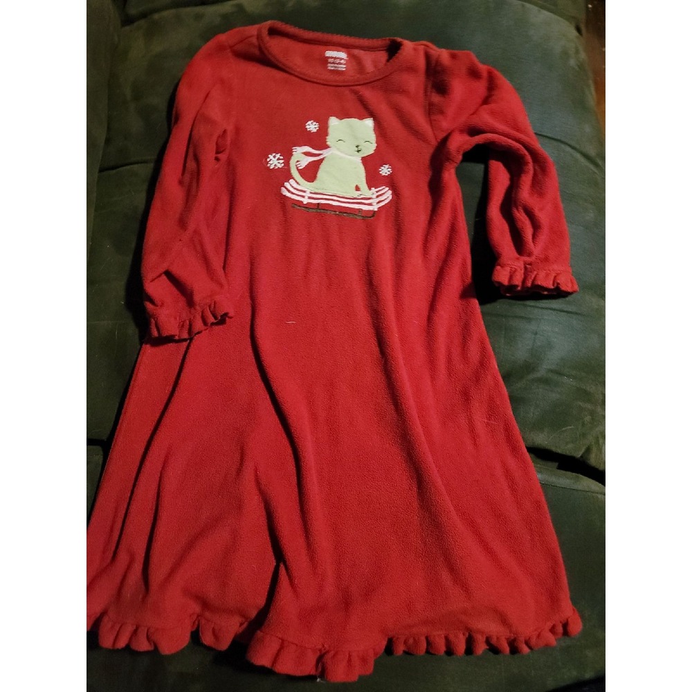 Gymboree red kitten snowflake winter nightgown‎ Christmas size xs 3 4